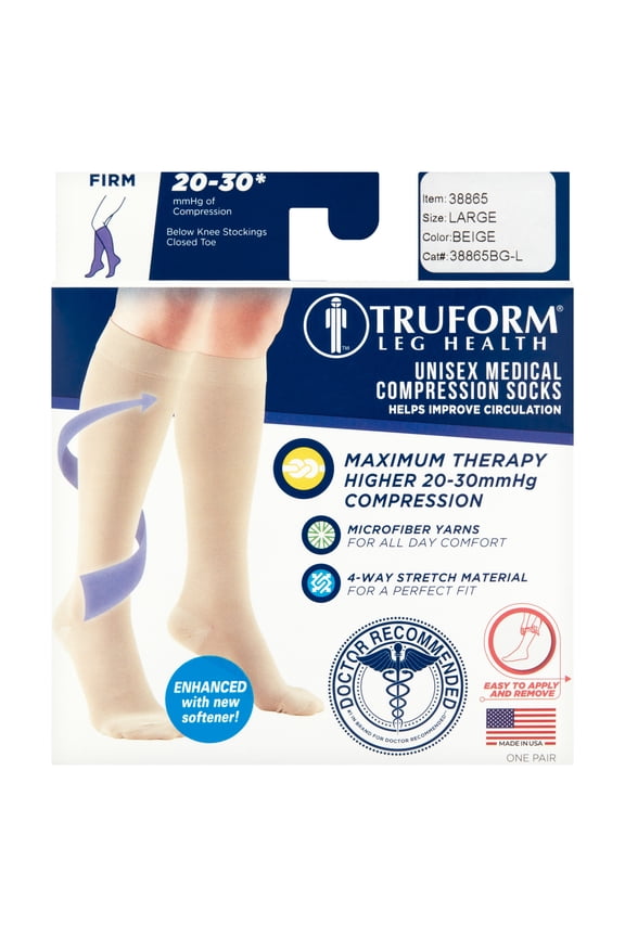 Microfiber Medical Compression Socks 20-30 mmhg Knee High Closed Toe Beige Large
