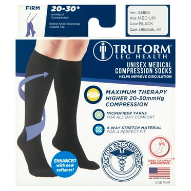 Truform Microfiber Medical Compression Socks 20-30 mmhg Knee High Closed Toe Black Medium