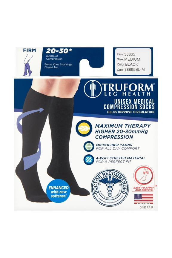 Microfiber Medical Compression Socks 20-30 mmhg Knee High Closed Toe Black Medium