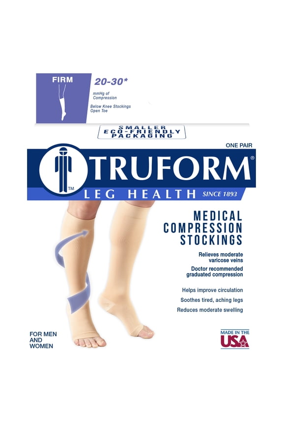 Microfiber Medical Compression Socks 20-30 mmhg Knee High Open Toe Beige Medium