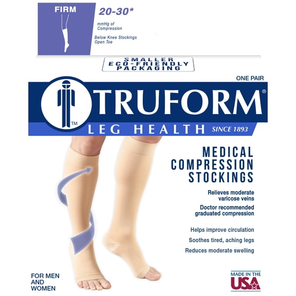 Truform Microfiber Medical Compression Socks 20-30 mmhg Knee High Open Toe Beige X-Large