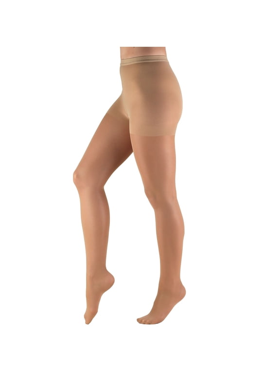 Sheer Compression Pantyhose, 8-15 mmHg, Women's Shaping Tights, 20 Denier, Beige, Queen