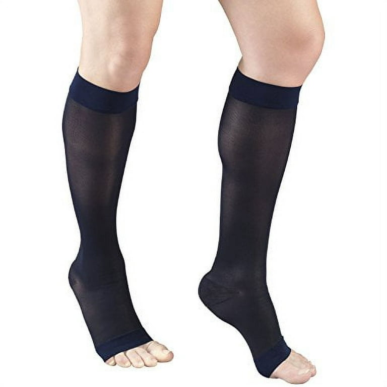 Truform Sheer Compression Stockings, 15-20 mmHg, Women's Knee High Length,  Open Toe, 20 Denier, Navy, Medium 