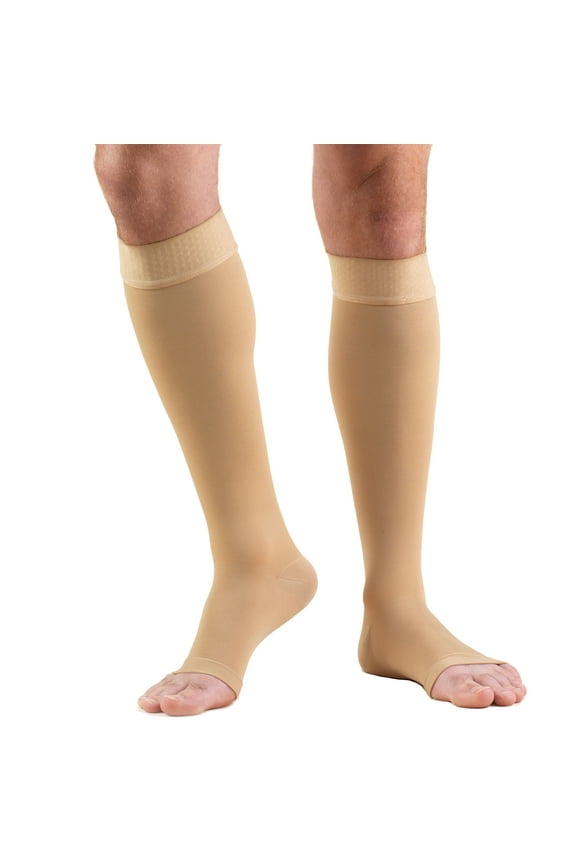 Stockings, Knee High, Open Toe, Dot Top: 20-30 mmHg, Beige, Large
