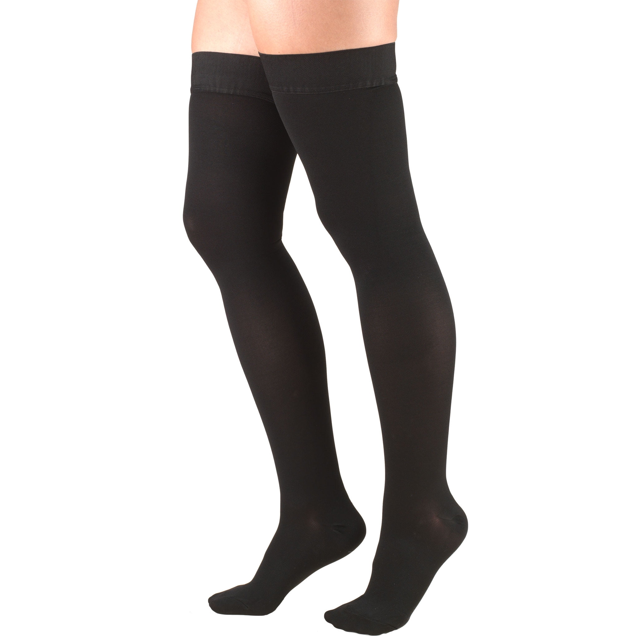 Truform Stockings, Thigh High, Closed Toe, Dot Top: 30-40 mmHg, Black,  Medium 