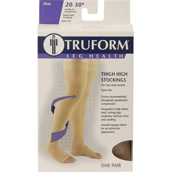 Truform Stockings Thigh High Open Toe Dot Top: 20-30 mmHg L BLACK (0868BL-L)