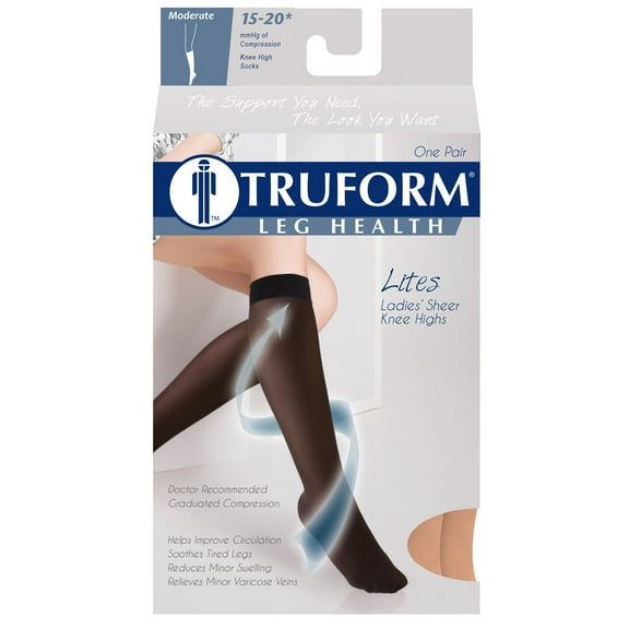 Truform Women's Compression Stockings, Knee High, Sheer, Moderate 15 - 20 mmHg, Beige Large