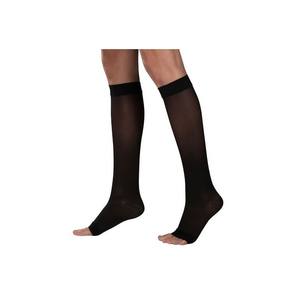 Truform Women's Stockings, Knee High, Sheer, Open Toe: 15-20 mmHg, Black, Small