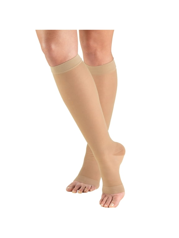 Women's Stockings, Knee High, Sheer, Open Toe: 15-20 mmHg, Nude, X-Large