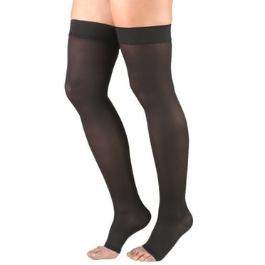 Truform Women's Stockings, Thigh High, Open Toe: 20-30 mmHg, Black, Medium