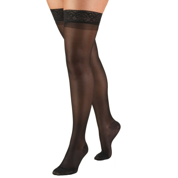 Truform Women's Stockings, Thigh High, Sheer: 15-20 mmHg, Black, Medium