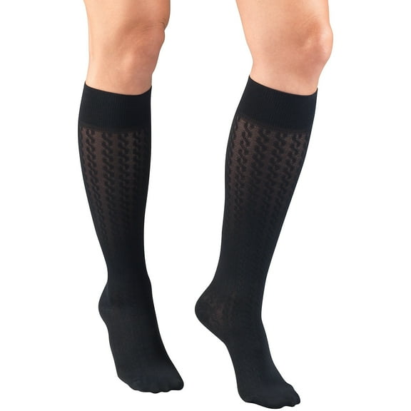 Truform Women's Trouser Socks Dress Style Cable Pattern: 15-20 mmHg XL NAVY (1975NV-XL)