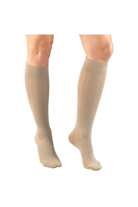 Truform Women's Trouser Socks Dress Style Cable Pattern: 15-20 mmHg XL TAN (1975TN-XL)