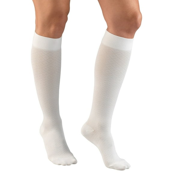 Truform Women's Trouser Socks Dress Style Diamond Pattern: 15-20 mmHg M WHITE (1976WH-M)