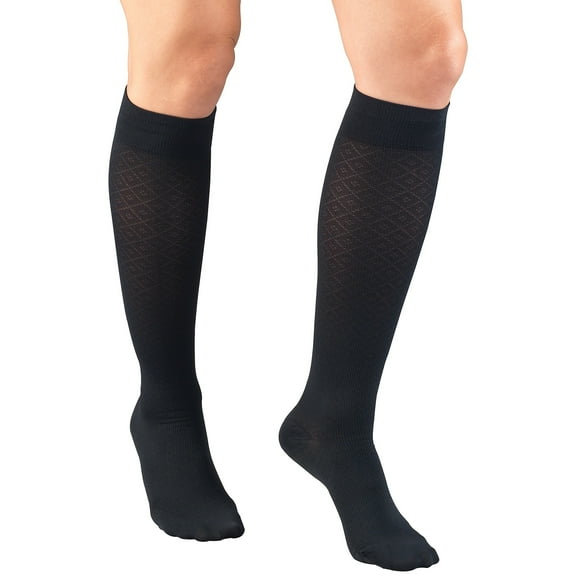 Truform Women's Trouser Socks Dress Style Diamond Pattern: 15-20 mmHg S NAVY (1976NV-S)