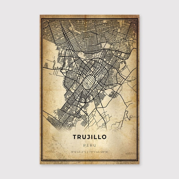 Trujillo Peru Map Print: Modern Vintage City Artfor Living Room Bedroom Office Farmhouse Neutral Home Artwork Ready to Hang 8x12 inch