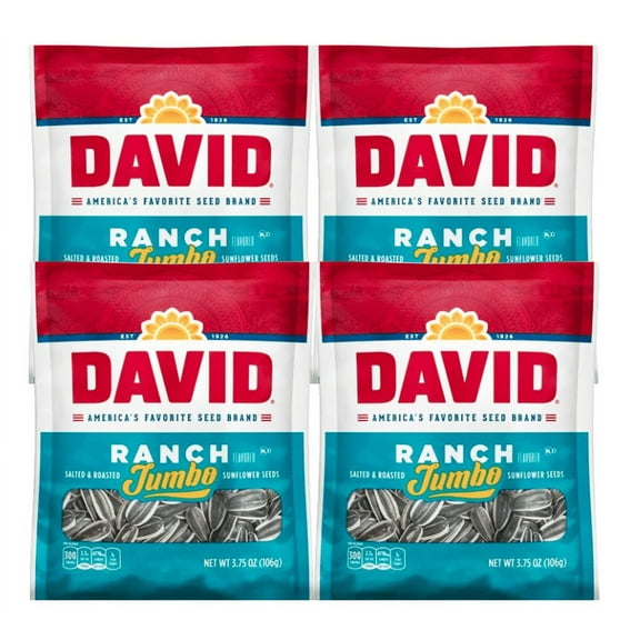Trul Sunflower Seeds Salted and Roasted Ranch Jumbo Flavor David Fun to Eat Baseball Must 3.75oz bags ((Pack of 4) Ranch)