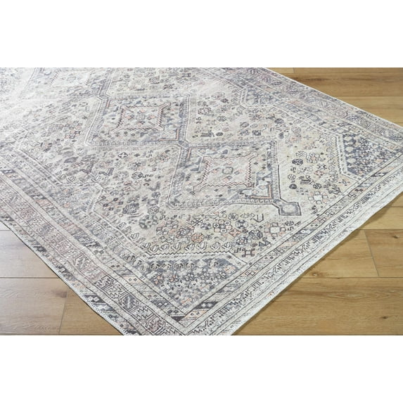 BoutiqueRugs Trula Traditional Area Rug - Machine Washable - Light Gray, Beige, Bone - 6'7" x 9'