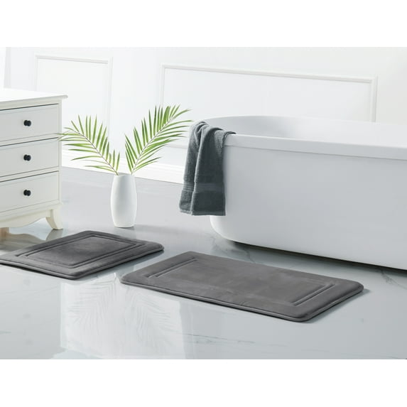 Truly Calm Antimicrobial 2 Piece Memory Foam Grey Polyester 2-Piece 17x24 Mat Set, solid themed, for Men and Women, OEKO-TEX Certified Confidence