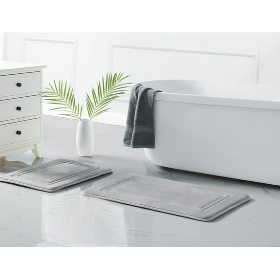 Truly Calm Antimicrobial 2 Piece Memory Foam Light Grey Polyester 2-Piece 17x24 Mat Set, solid themed, for Men and Women, OEKO-TEX Certified Confidence