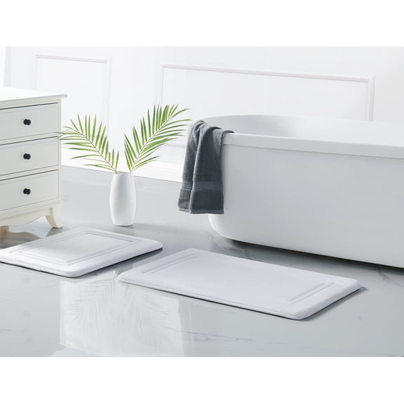 Truly Calm Antimicrobial 2 Piece Memory Foam White Polyester 2-Piece 17x24 Mat Set, solid themed, for Men and Women, OEKO-TEX Certified Confidence