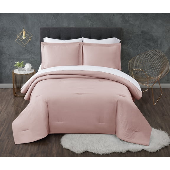Truly Calm Antimicrobial Blush/White 5-Piece Twin Bed in a Bag, Solid Casual themed, Adult Bedding, OEKO-TEX Certified