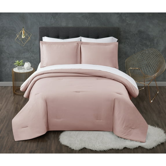 Truly Calm Antimicrobial Blush/White 7-Piece King Bed in a Bag, Solid Casual themed, Adult Bedding, OEKO-TEX Certified