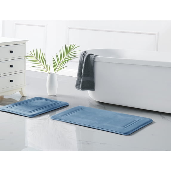 Truly Calm Antimicrobial 2 Piece Memory Foam Blue Polyester 2-Piece 17x24 Mat Set, solid themed, for Men and Women, OEKO-TEX Certified Confidence