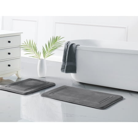 Truly Calm Antimicrobial 2 Piece Memory Foam Grey Polyester 2-Piece 20x32 Mat Set, solid themed, for Men and Women, OEKO-TEX Certified Confidence