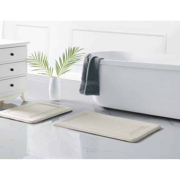 Truly Calm Antimicrobial 2 Piece Memory Foam Ivory Polyester 2-Piece 20x32 Mat Set, solid themed, for Men and Women, OEKO-TEX Certified Confidence