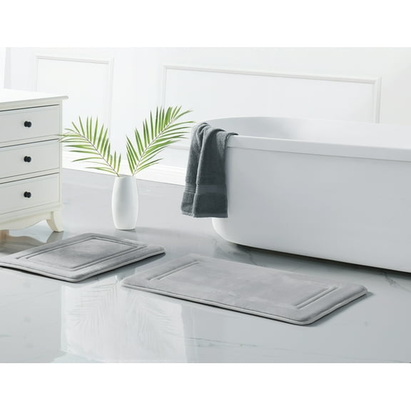 Truly Calm Antimicrobial 2 Piece Memory Foam Light Grey Polyester 2-Piece 20x32 Mat Set, solid themed, for Men and Women, OEKO-TEX Certified Confidence