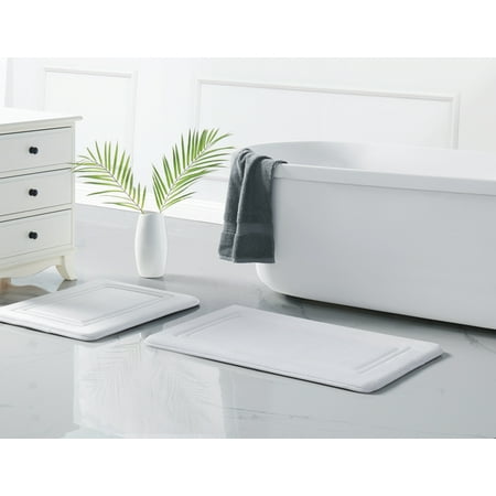 Truly Calm Antimicrobial 2 Piece Memory Foam White Polyester 2-Piece 20x32 Mat Set, solid themed, for Men and Women, OEKO-TEX Certified Confidence