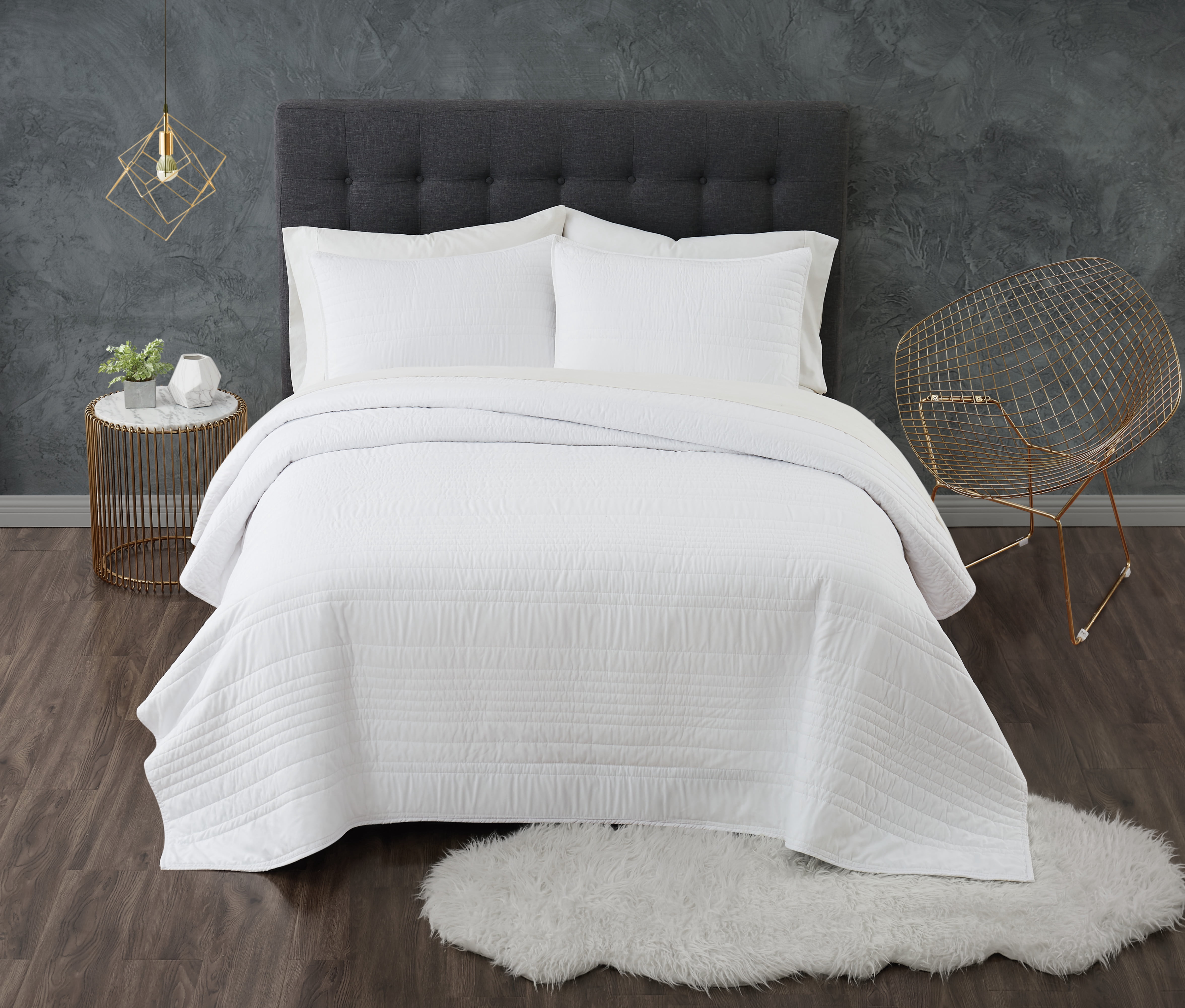 Truly Calm Antimicrobial 100% Microfiber Polyester White 3-Piece Full/Queen Quilt Set, Solid Casual themed, Adult Bedding, OEKO-TEX Certified