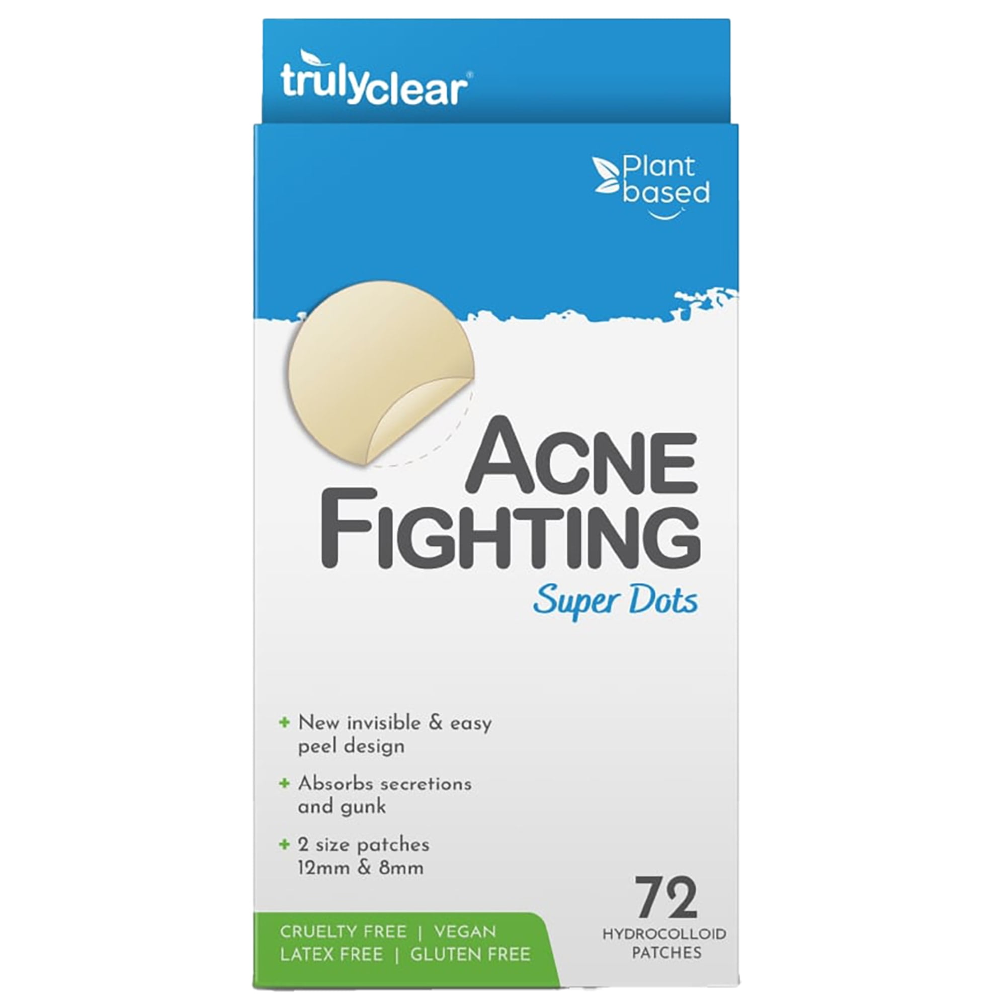 Truly Clear: Hydrocolloid Acne Fighting Super Dots - 72ct - 2 Size Patches, Zit & Blemish Covers, Face-Body, Vegan Skincare, Overnight Spot Treatment