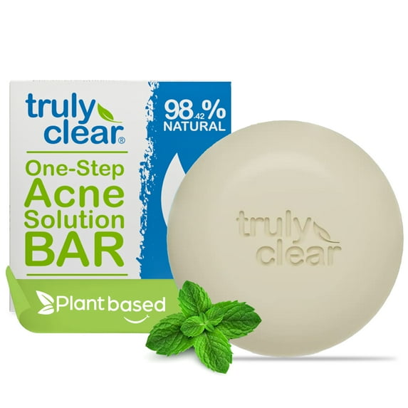 Truly Clear: One-Step Acne Solution Bar - Plant Based Soap, 1% Salicylic Acid, Hyaluronic Acid, Face & Body Cleansing, Non-Drying Skincare Treatment