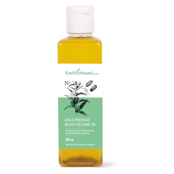 Truly Cold Pressed Black Sesame Oil, Wood Pressed Unrefined Untoasted Kala Til Oil, Single Ingredient, 6.8 fl oz (200 ml)