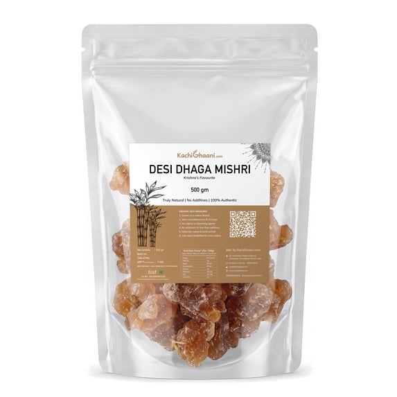 Truly Cold Pressed Desi Dhaga Mishri, Thread Rock Sugar Grown on Cotton Thread, Unbleached, 17.6 oz (500 g) Pouch