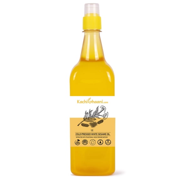 Truly Cold Pressed White Sesame Oil, Wood Pressed Unrefined Untoasted Gingelly Oil, Single Ingredient, 33.8 fl oz (1 L)