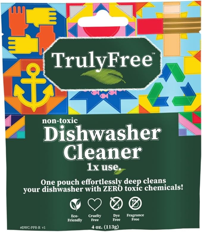 Truly Free Auto Dishwasher Cleaner, 1 Pack - Natural Concentrated Formula - Dish Soap, Dishwasher Detergent Cleaning Supplies, Hard Water Stain Remover, Sparkling Clean Dishes, No Harmful Ingredients