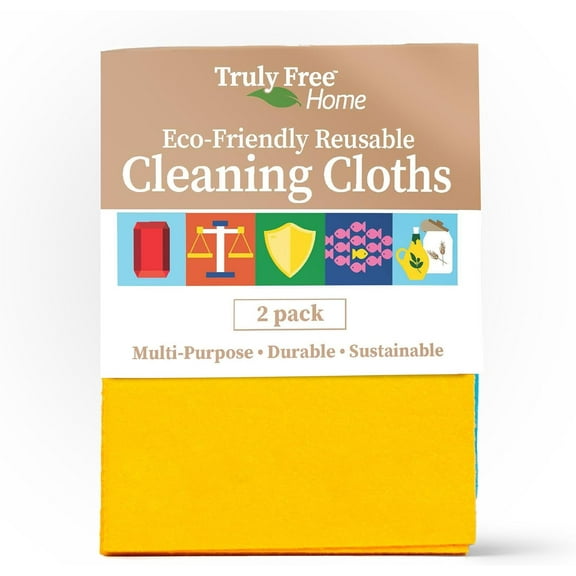 Truly Free Reusable Cleaning Cloths, Multi-Purpose, Super Absorbent, Durable, 2 Count