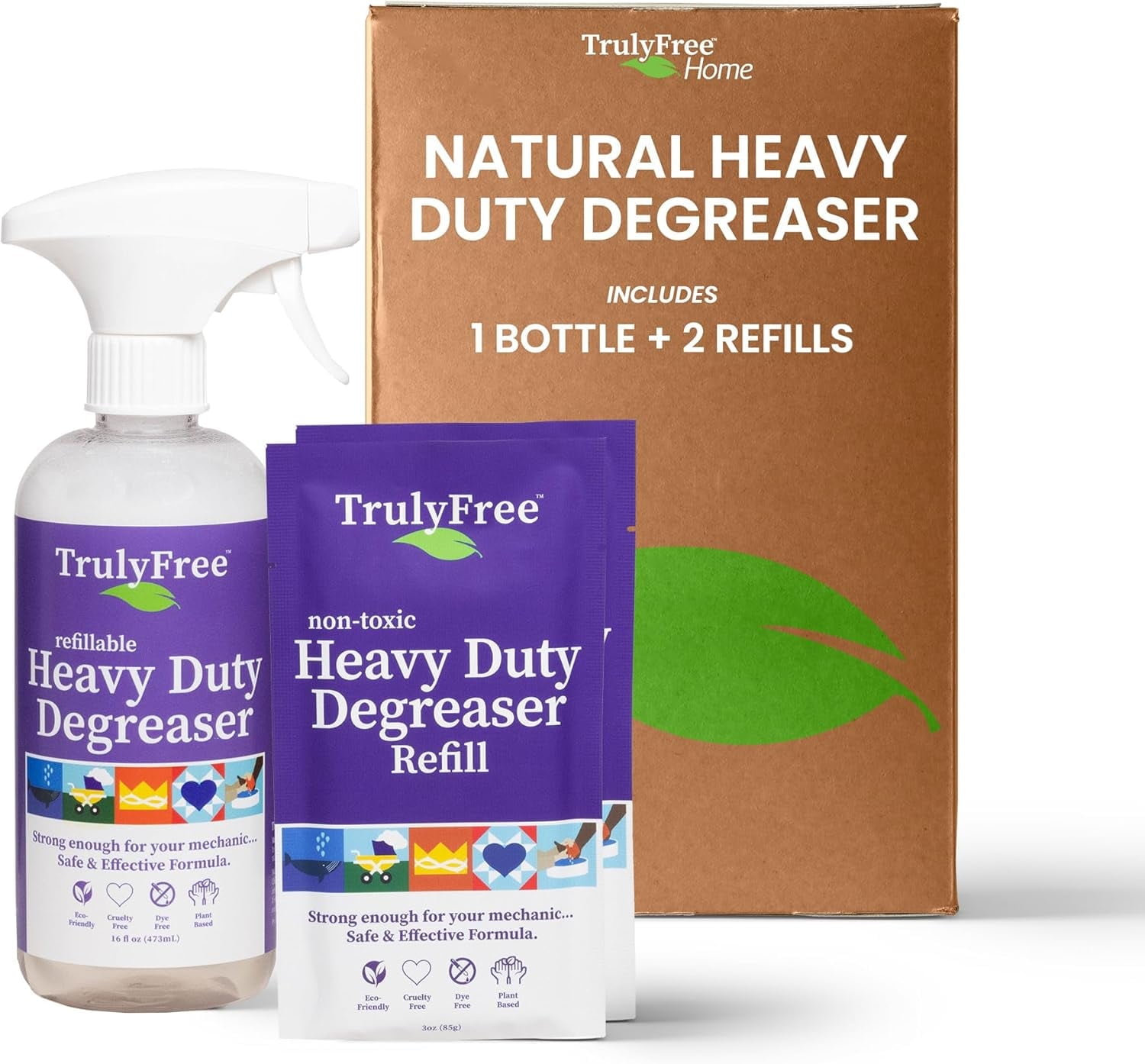 Truly Free Heavy Duty Degreaser, Includes 16 oz Reusable Empty Bottle & 2 Refills, Just Add Water!