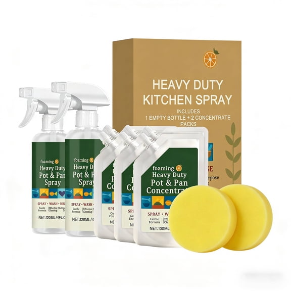 Truly Free Heavy Duty Pot & Pan Spray Powerful Foaming Grease Remover, Multi-Purpose Kitchen Cleaner Spray Degreaser for Oven Stoves Grill & More Citrus Scent (2 Spray & 4 Refill& 2 Sponge)