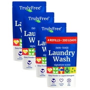 Truly Free Laundry Detergent for Sensitive Skin | Gentle & Safe for Baby Clothes | Plant-Based | 4 Pack Refill Powder | Easy to Dissolve to Create a Liquid | Signature Wash Scented (200 Loads)
