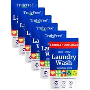 Truly Free Laundry Detergent for Sensitive Skin | Gentle & Safe for Baby Clothes | Plant-Based | 6 Pack Refill Powder | Easy to Dissolve to Create a Liquid | Signature Scent 300 Loads