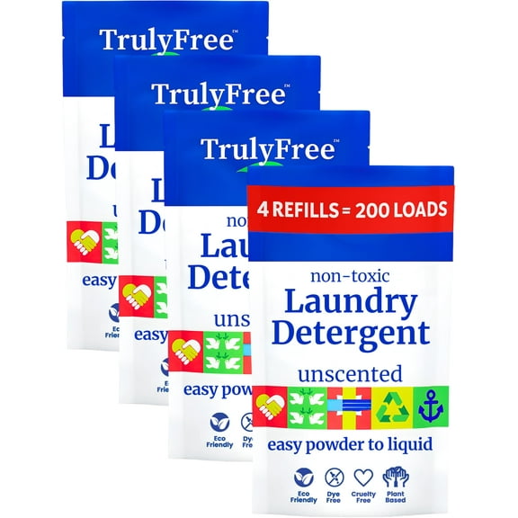 Truly Free Laundry Wash Detergent for Sensitive Skin, Plant-Based, Unscented, 200 Loads