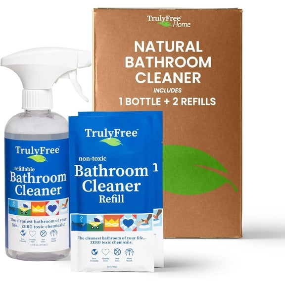 TrulyFree Bathroom Cleaner Cleaning Spray for Toilet & Sink with 16-oz Spray Bottle & Refill Pouch, 16 oz, 2 Count (2 Pack)