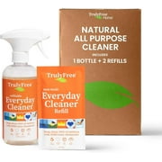Truly Free Everyday Cleaner - Multipurpose Cleaner Spray, Kitchen Counter Cleaner, Natural Cleaning Products, Multi-Surface Household Solution, 1 Empty Bottle Spray (16oz) & 2 Refills (3oz each)
