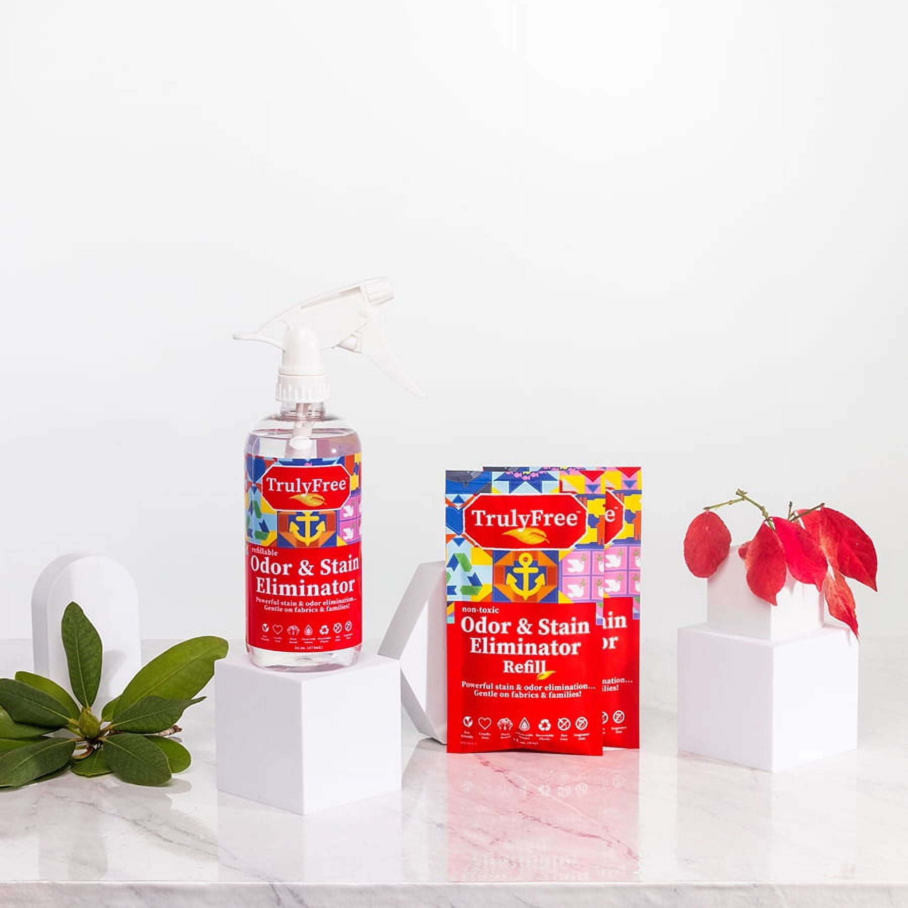 Truly Free Refillable NonToxic Odor & Stain Eliminator (2Pack); No