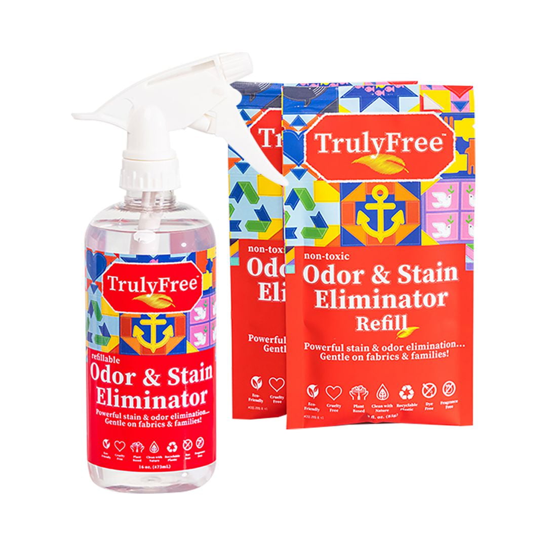 Truly Free Refillable NonToxic Odor & Stain Eliminator (2Pack); No