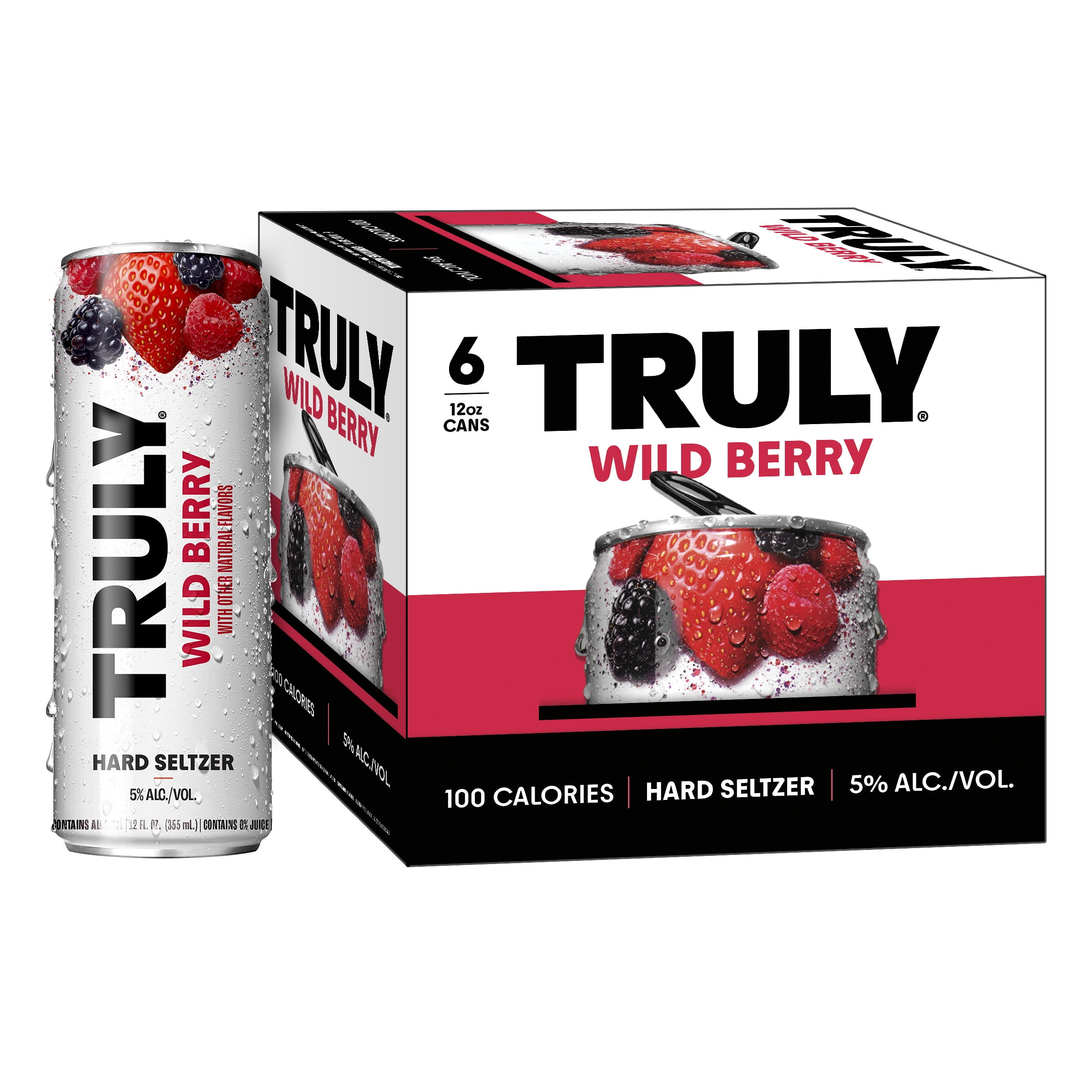 Truly Hard Seltzer Wild Berry, 6 pack, 12 fl oz Aluminum Cans, 5% ABV
